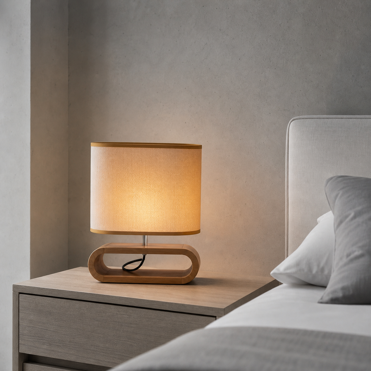 Lampe de chevet en bois avec abat-jour