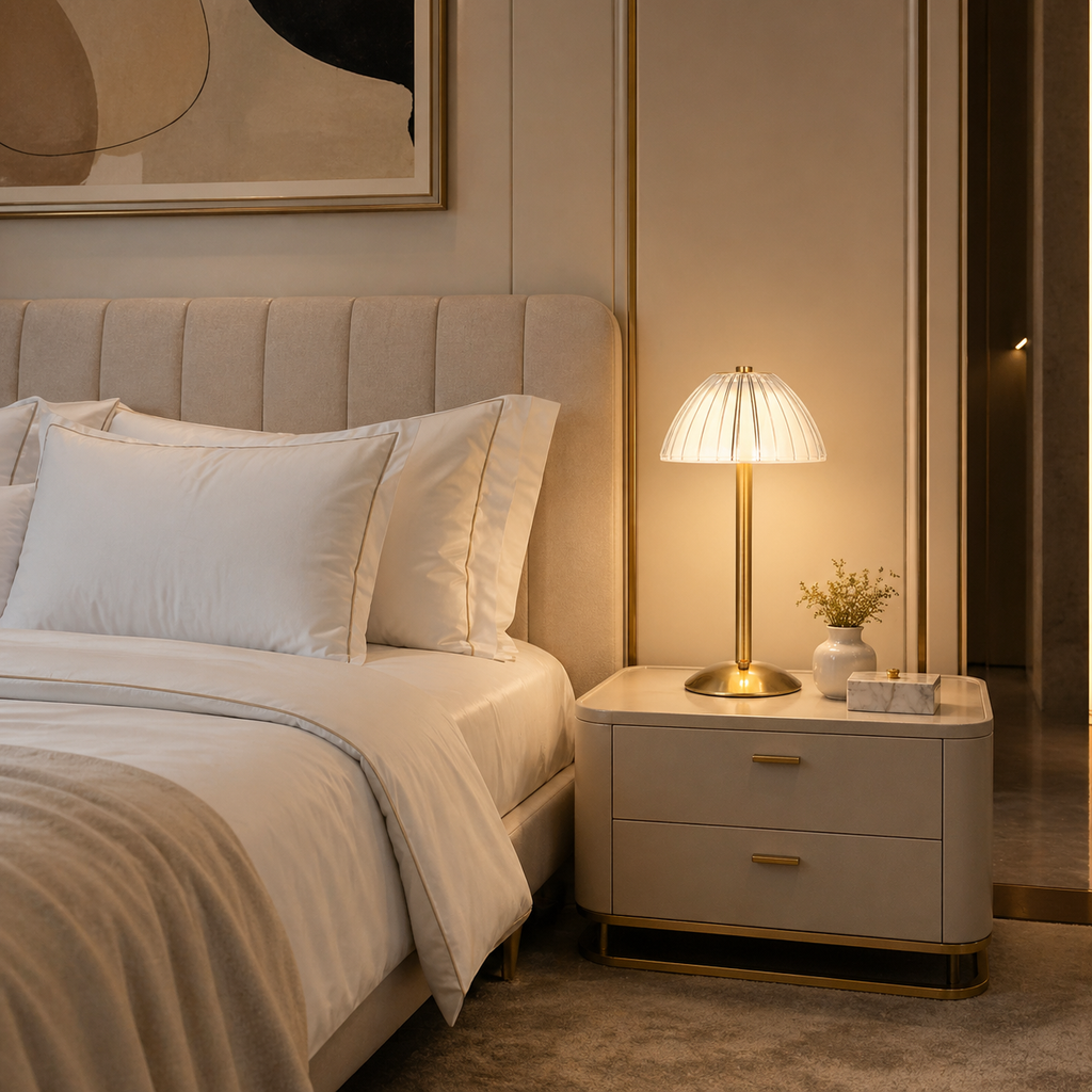 Lampe de chevet dorée forme champignon