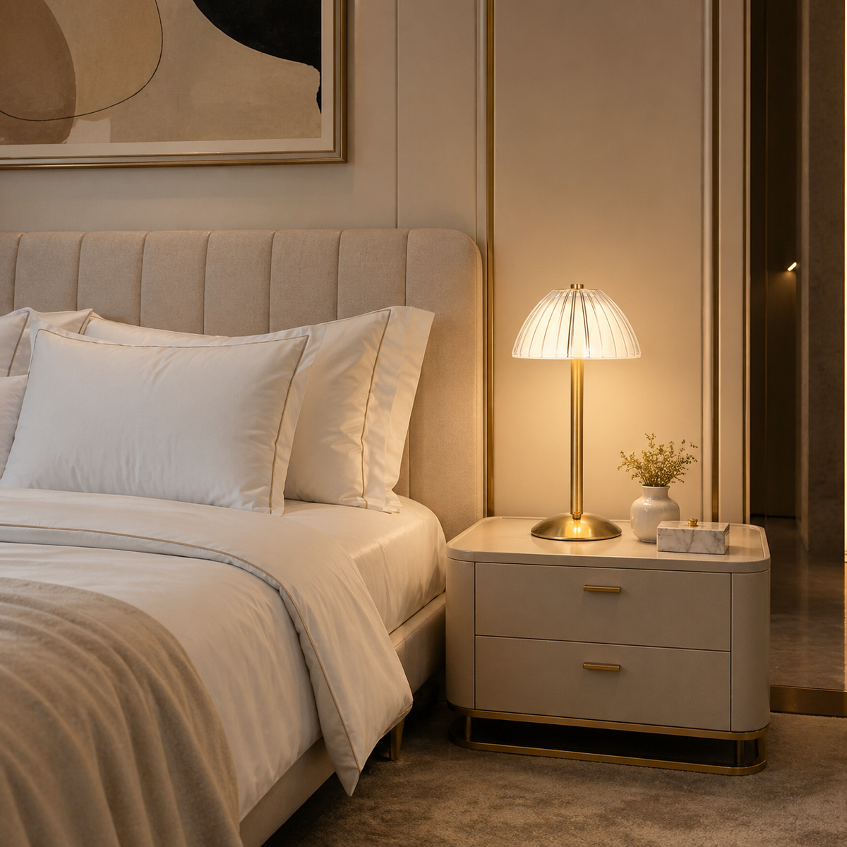 Lampe de chevet dorée forme champignon