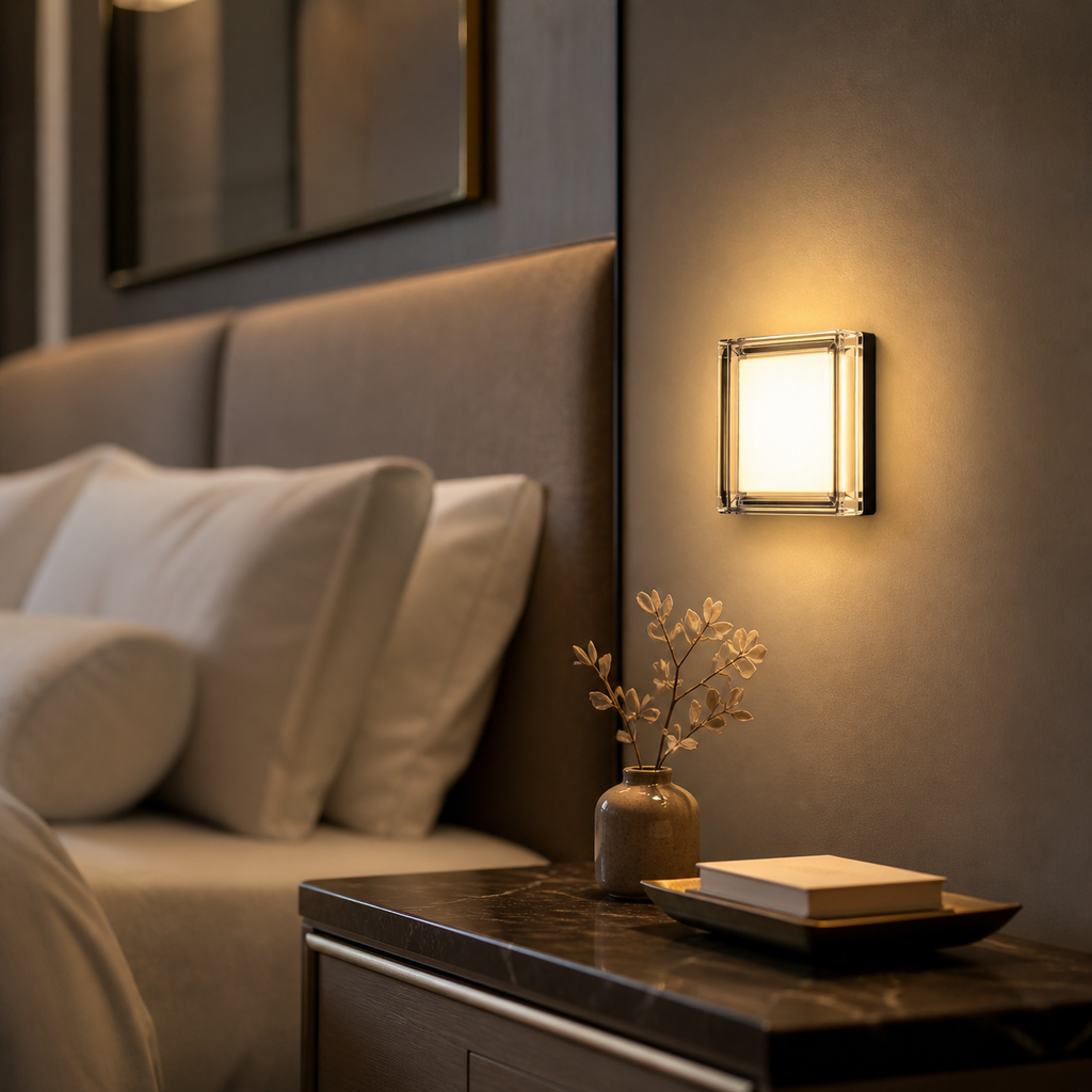 Lampe de chevet murale en verre colorée carré