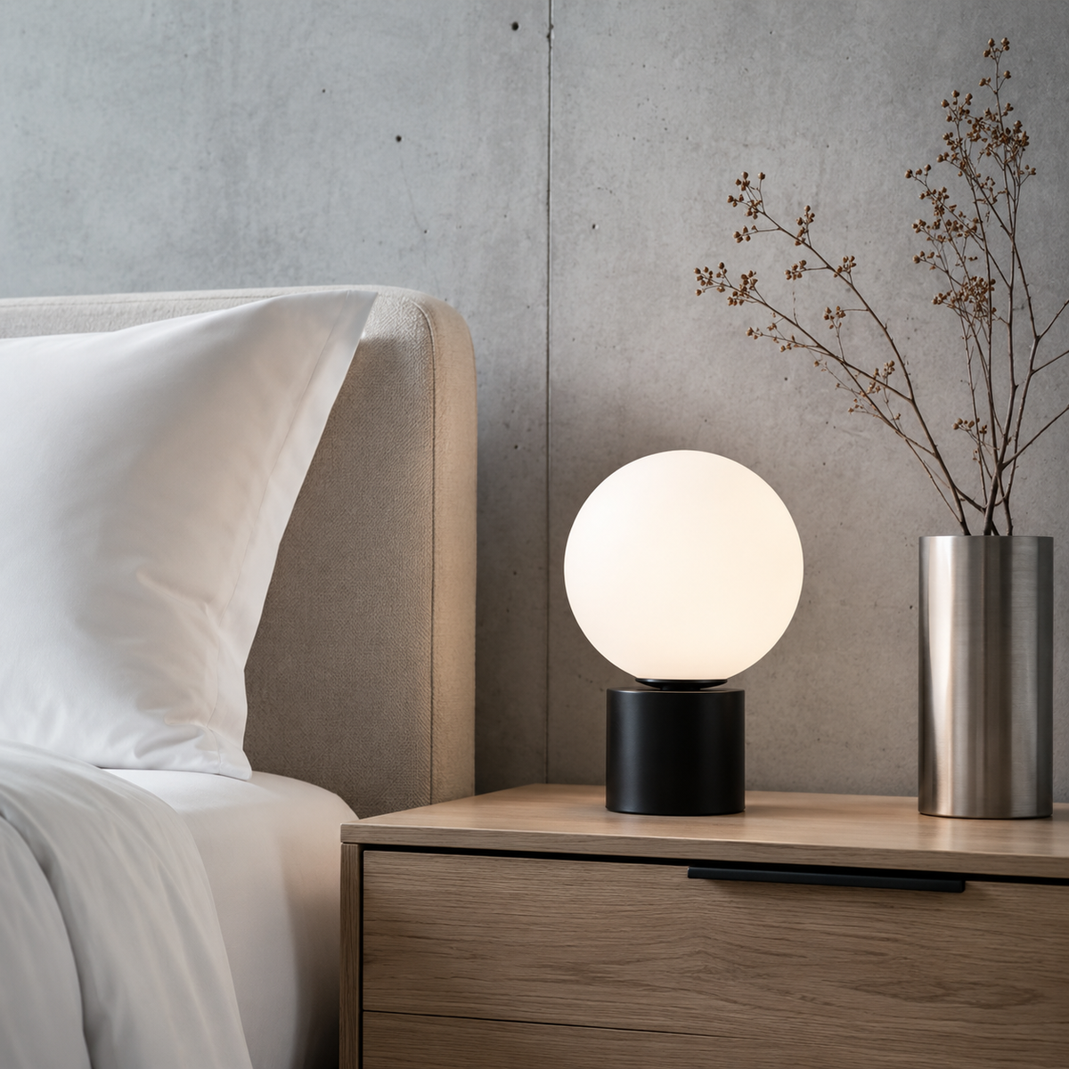 Lampe de chevet originale aluminium cylindre