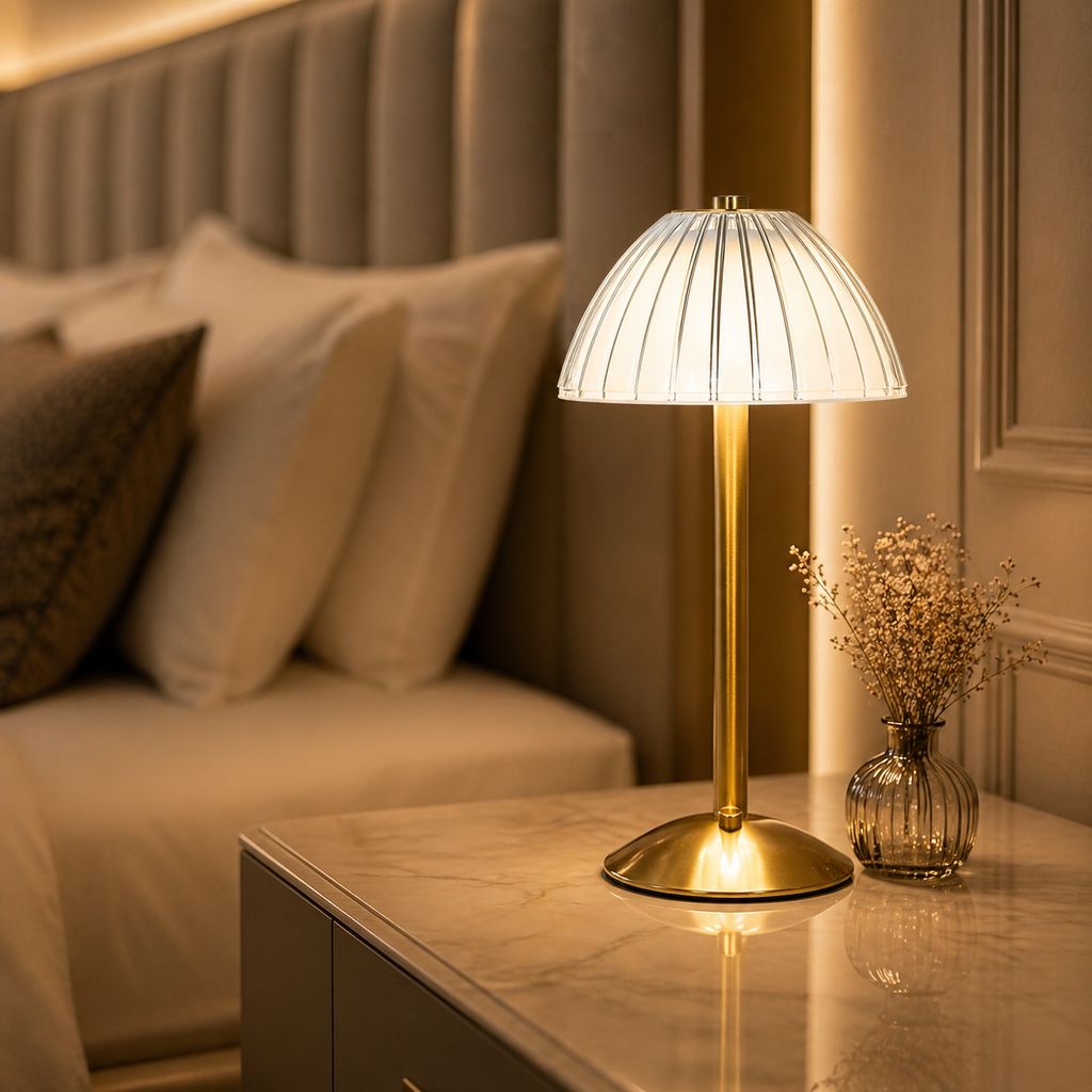Lampe de chevet dorée forme champignon