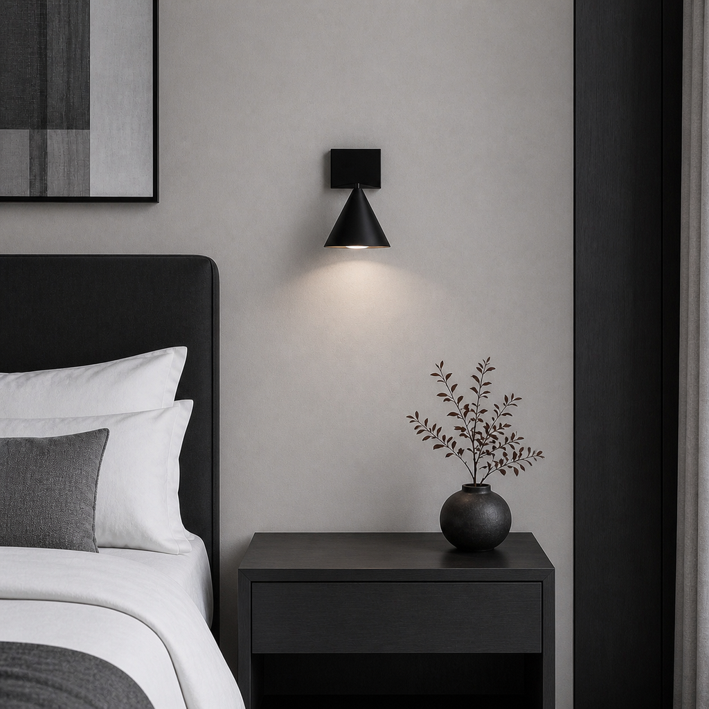Lampe de chevet murale cône argent