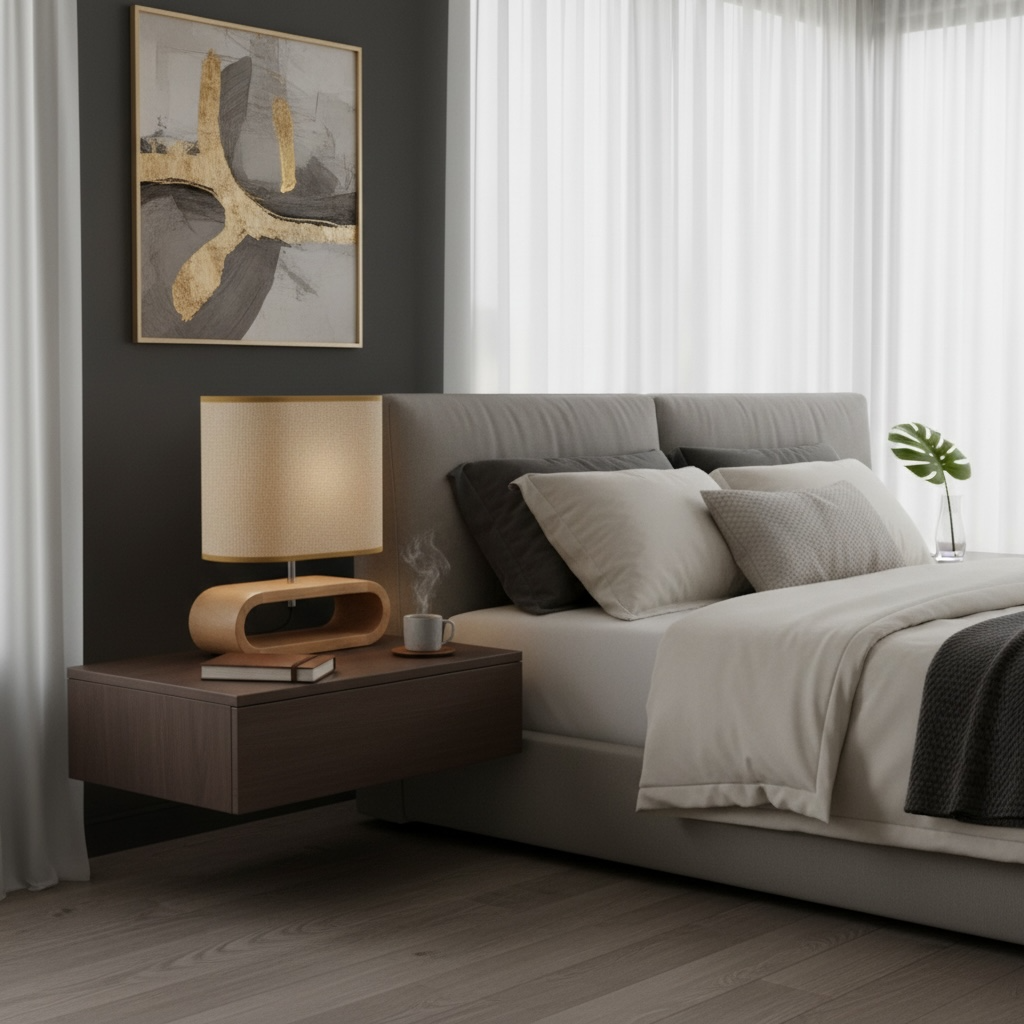 Lampe de chevet en bois avec abat-jour