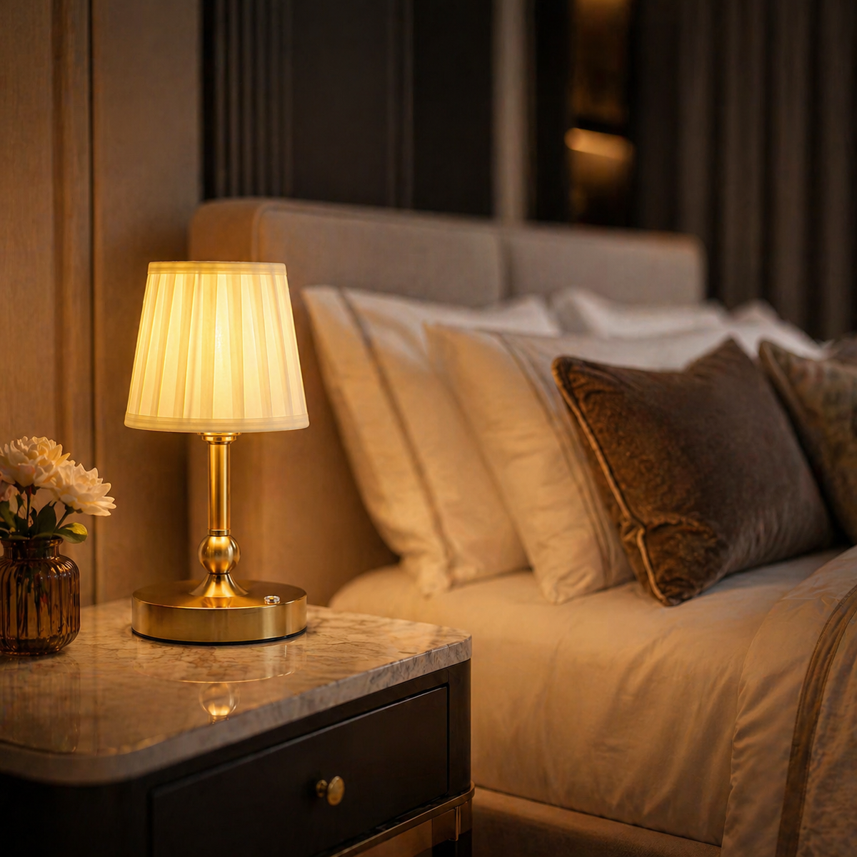 Lampe de chevet sans fil dorée
