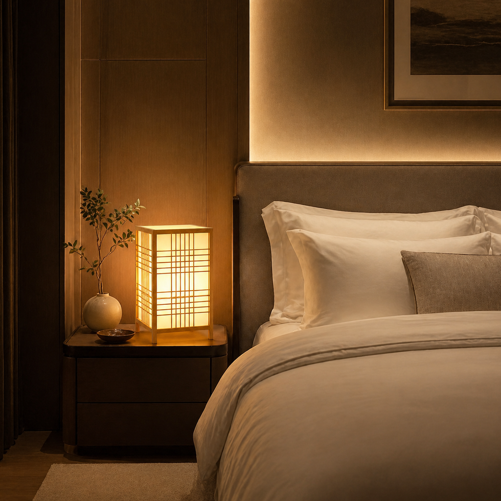 Lampe de chevet style japonais en bois