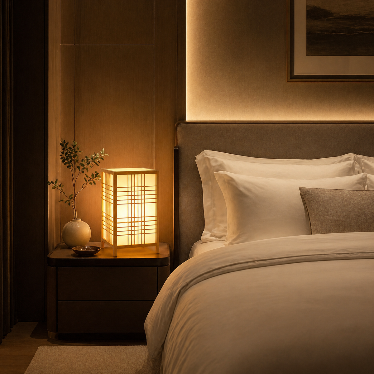 Lampe de chevet style japonais en bois