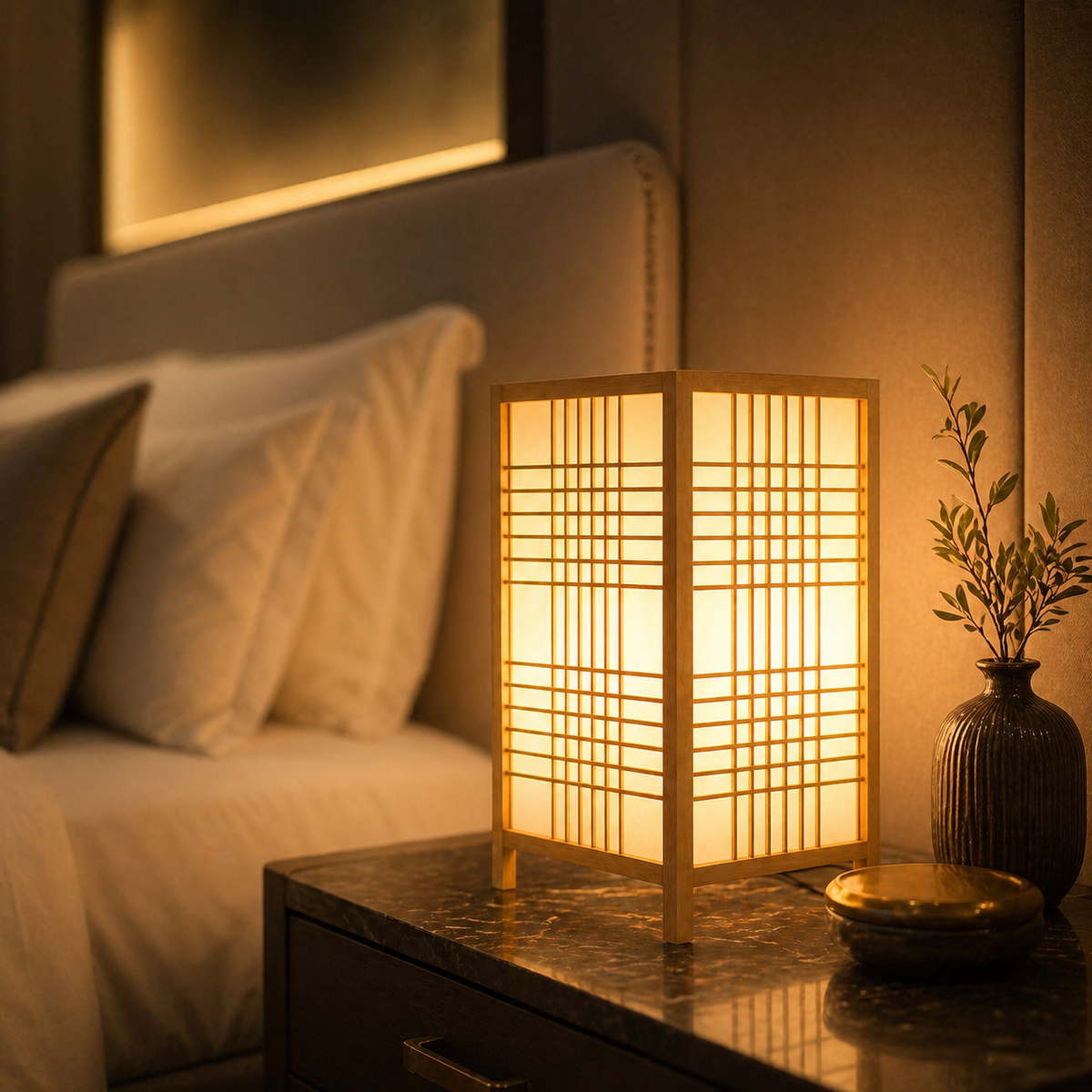 Lampe de chevet style japonais en bois