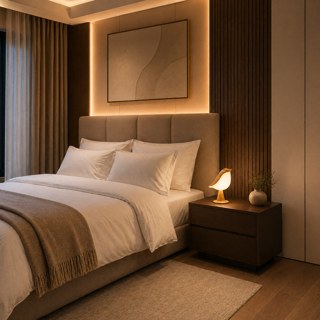 Lampe de chevet oiseau bois