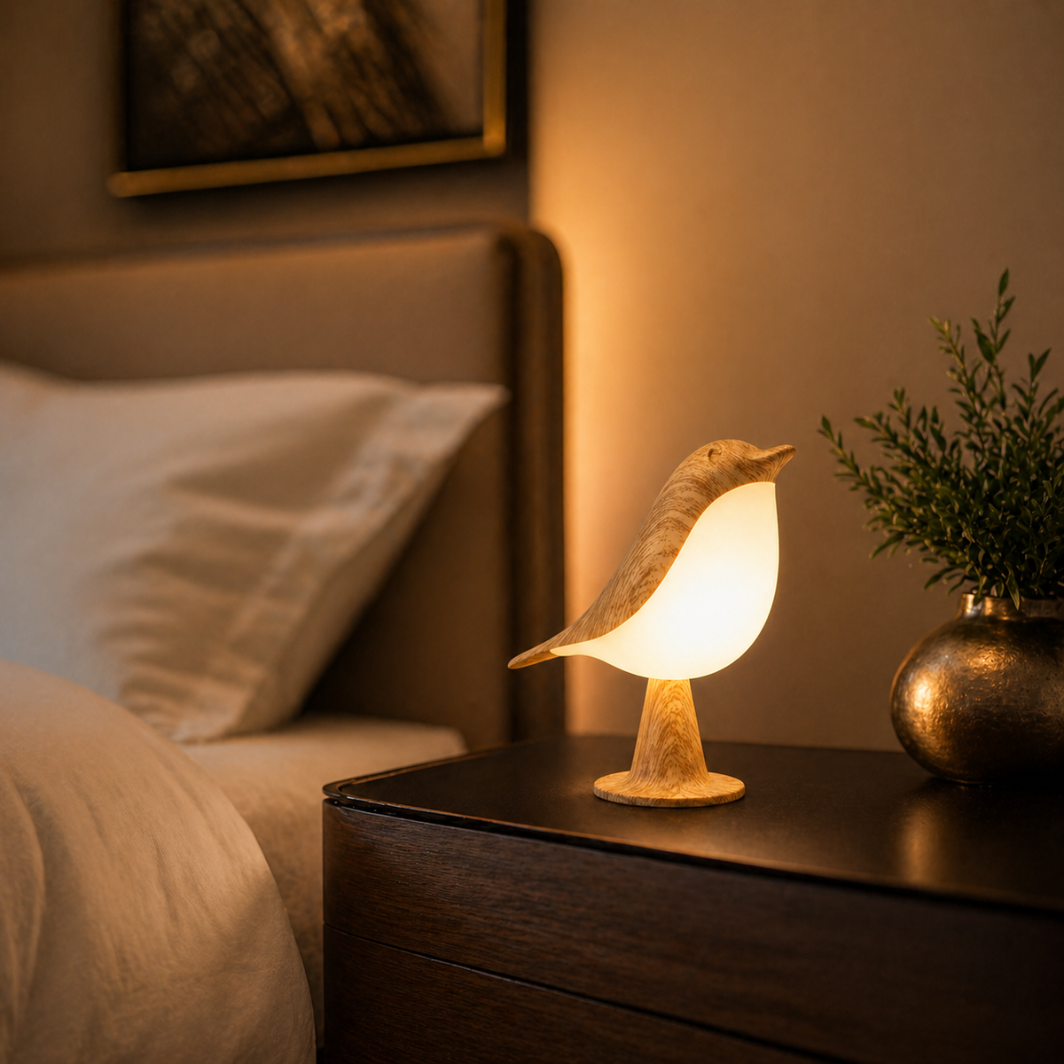 Lampe de chevet oiseau bois