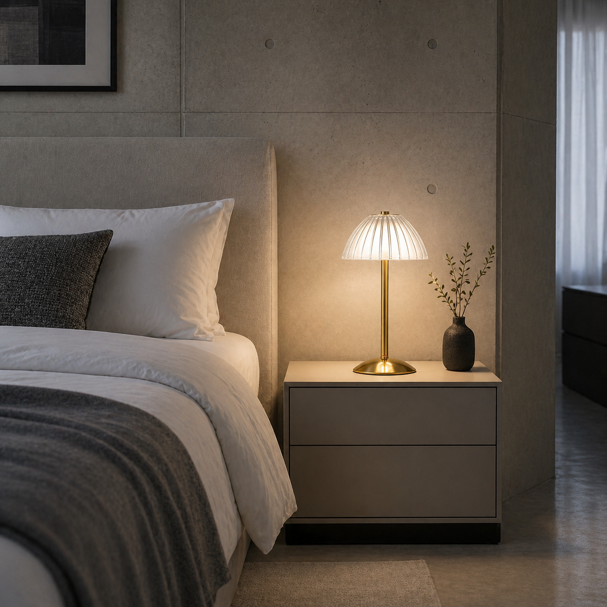 Lampe de chevet dorée forme champignon