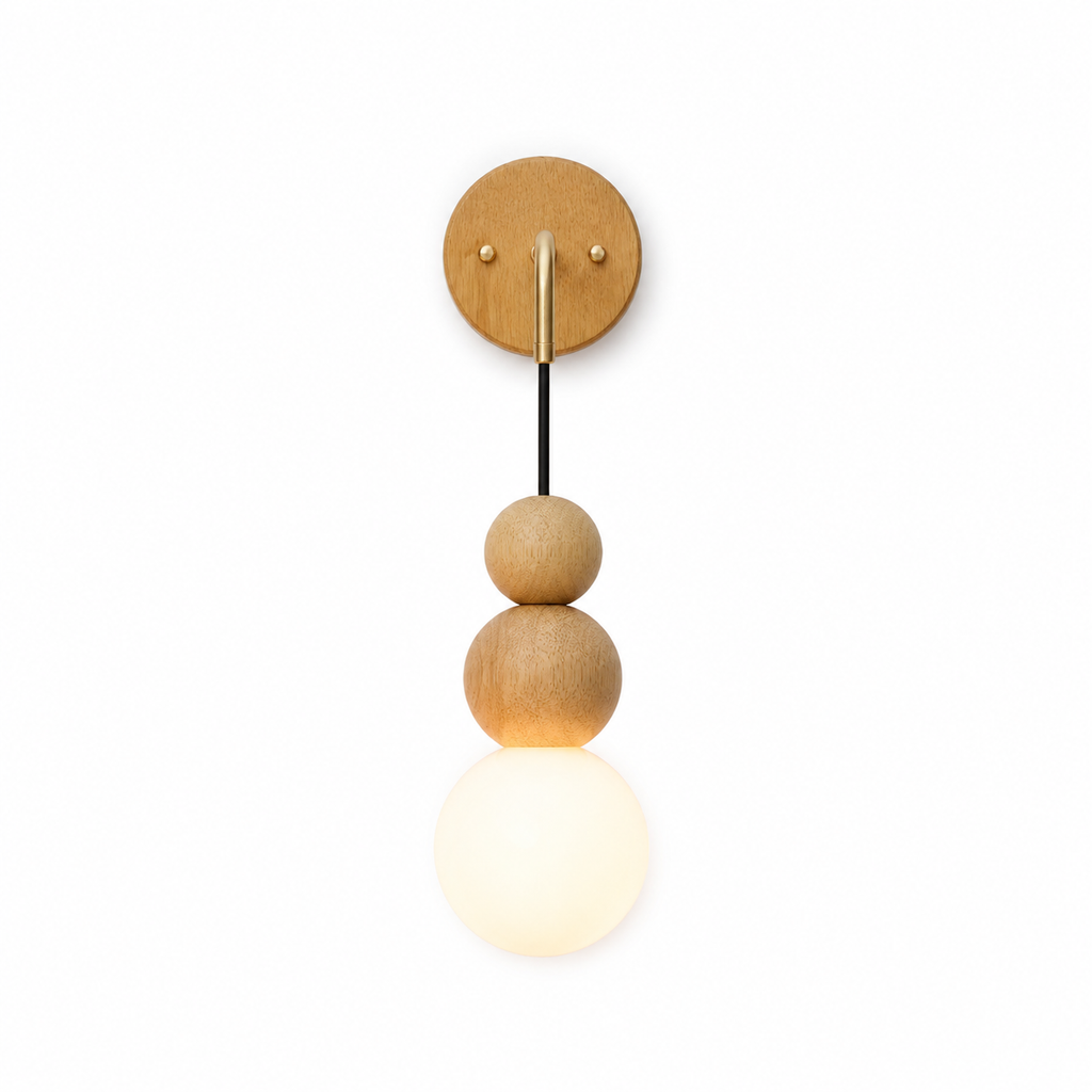 Lampe de chevet murale sphère en bois