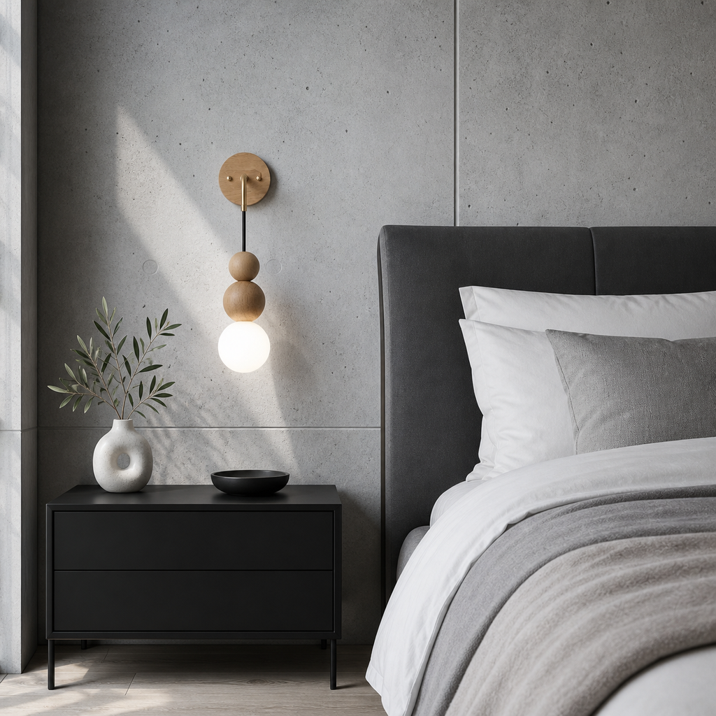 Lampe de chevet murale sphère en bois