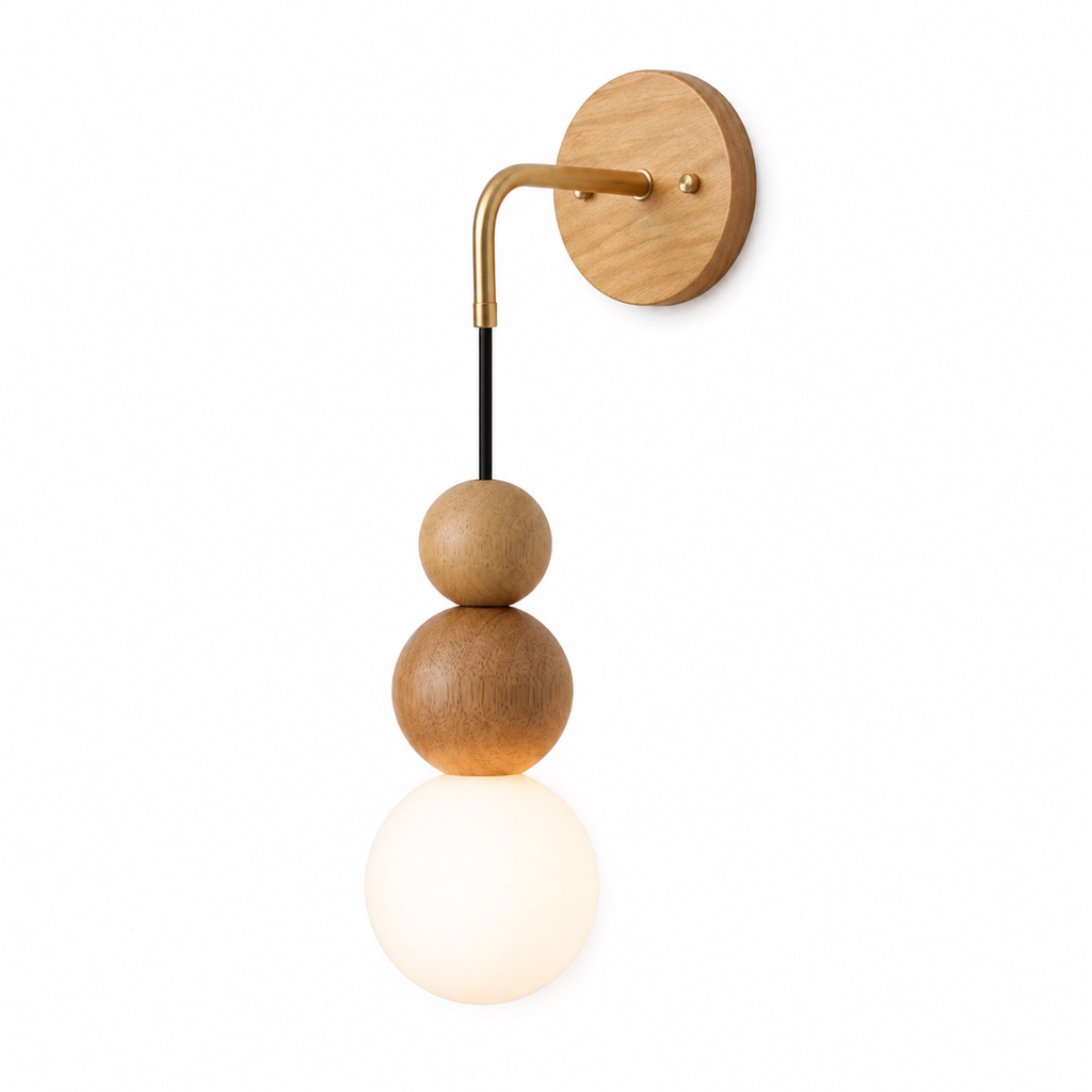 Lampe de chevet murale sphère en bois